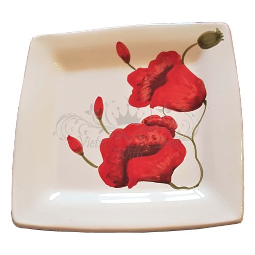 Assiette carrée Papaveri. Céramique Vietri. Disponible en assiette plate, creuse, à dessert ou sous-assiette.
