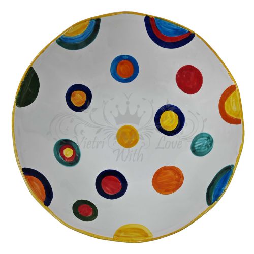 Irregular shape plate. hand-painted dots line. Vietri ceramic. Also serving plates and tableware available.