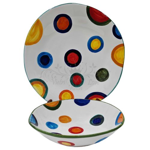 Irregular shape plate. hand-painted dots line. Vietri ceramic. Also serving plates and tableware available.