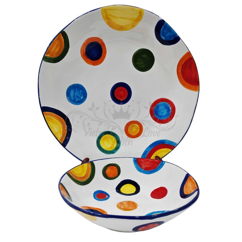 Irregular shape plate. hand-painted dots line....