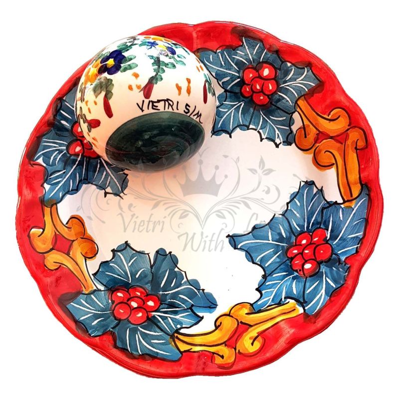 Piatto decoro natalizio Stelle di Natale. Ceramica di Vietri. Disponibile piano, fondo, frutta/dolce o sottopiatto
