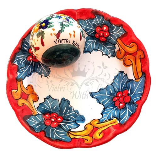 Dish, plate christmas line Christmas Star red. handpainted Vietri ceramic. dinner, fruit/dessert underplate