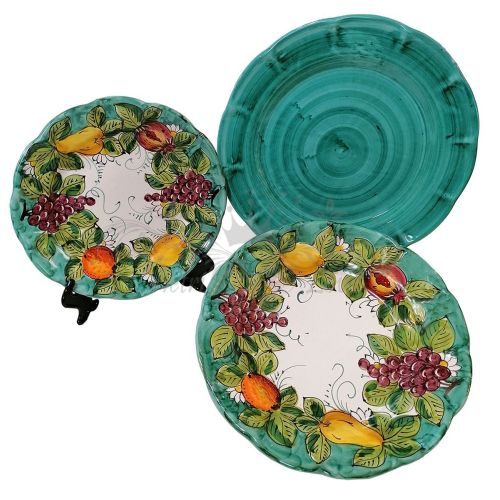 Platos de cerámica de Vietri con decoración de frutas – Trío: hondo, llano y fruta