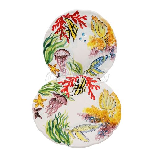 Dishes, Plates Marine Line. Coral reef design. Hand-painted Vietri ceramic.