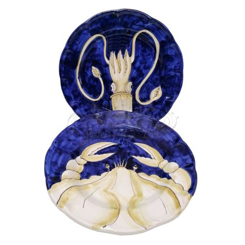 Piatti Linea Marini. Ceramica di Vietri dipinta a mano. Fondo Blu