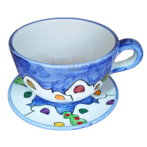 Tasse. Ideal für Milch, Cappuccino oder Tee. Häuschen Linie. Vietri Keramik. Handbemalt.