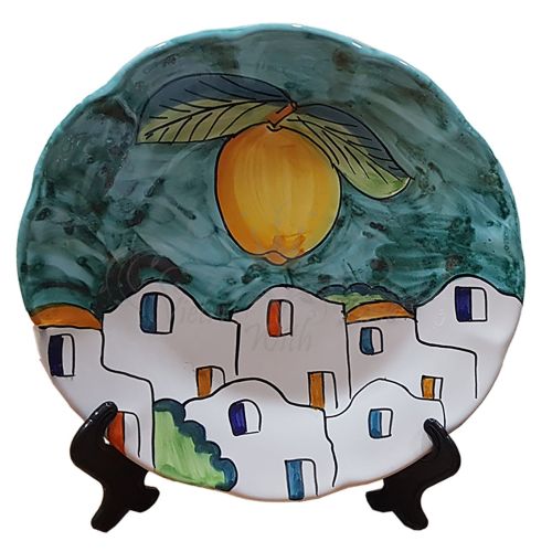 Piatto. Linea Casette e Limoni. Ceramica Vietrese Dipinto a mano - Piano, Fondo, frutta, piatti da portata