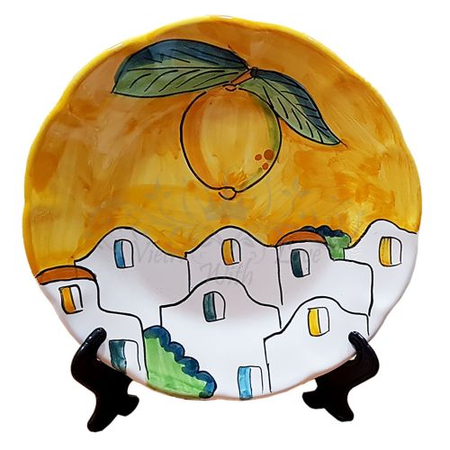 Piatto. Linea Casette e Limoni. Ceramica Vietrese Dipinto a mano - Piano, Fondo, frutta, piatti da portata