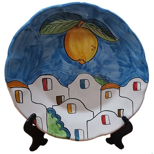 Piatto. Linea Casette e Limoni. Ceramica Vietrese Dipinto a mano - Piano, Fondo, frutta, piatti da portata