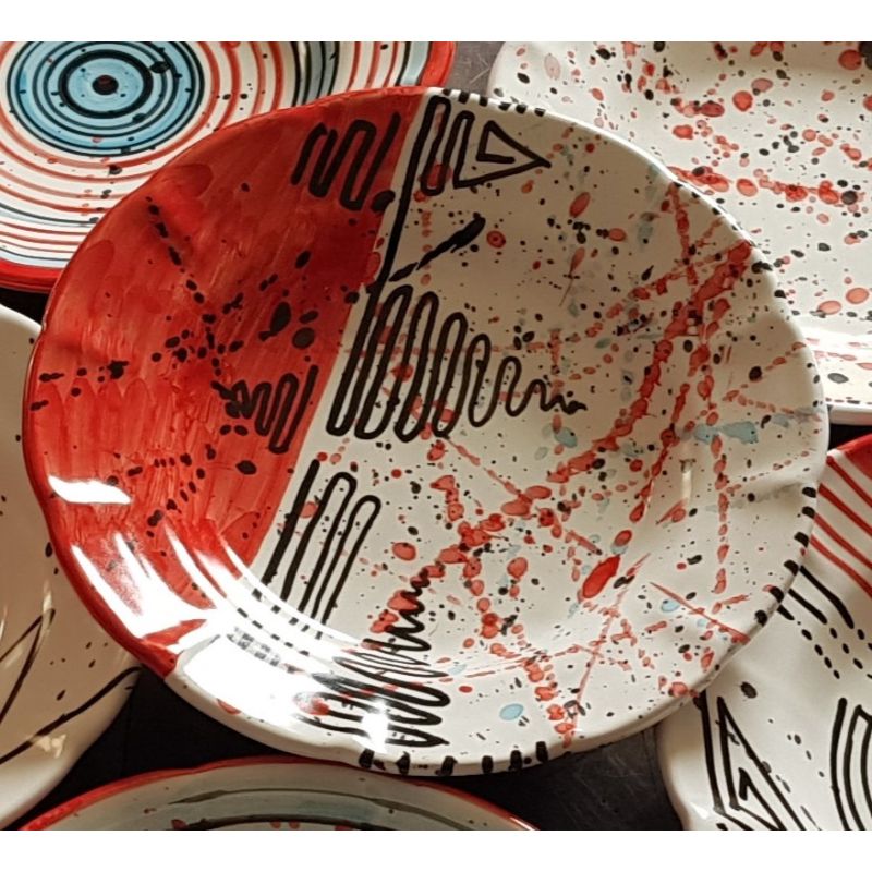 Dish, plate modern line. handpainted in Vietri ceramic dinner, fruit