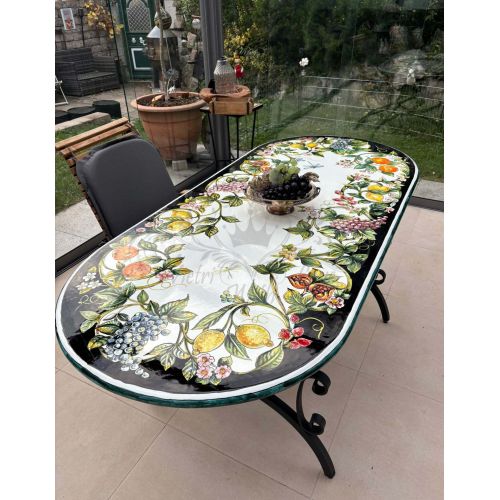 Table. Ceramicized lava stone table. Amalfi Rondò. Hand-painted. Vietri ceramic.