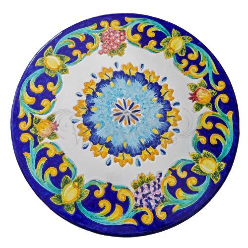 Table. Ceramicized lava stone table. Saint Clare 2 hand painted. Vietri ceramics