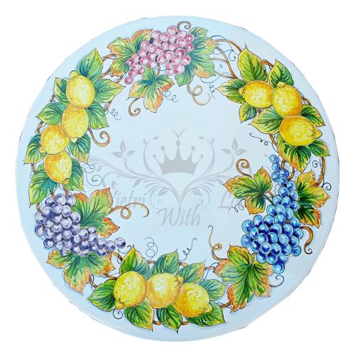 Table en pierre de lave céramisée. Citrons et Fruits....