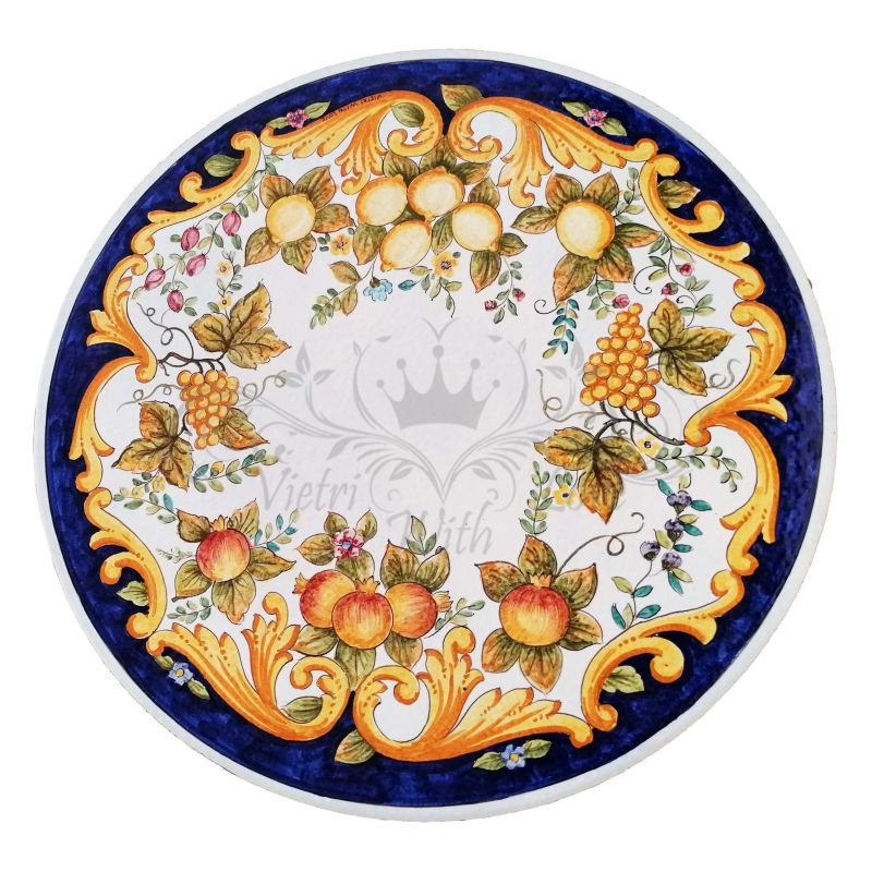 Table. Ceramic-coated lava stone table. Fruits...