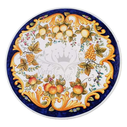 Keramisierter Lavasteintisch. Früchte und Barock. Vietri-Keramik. Handbemalt.