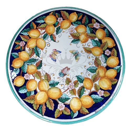 Table. Ceramic-coated lava stone table. Lemons and Butterflies. Vietri ceramic. Hand-painted.