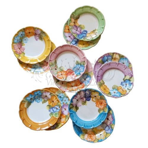 Plate. Half-border Flowers Line. Hand-painted Vietri ceramic