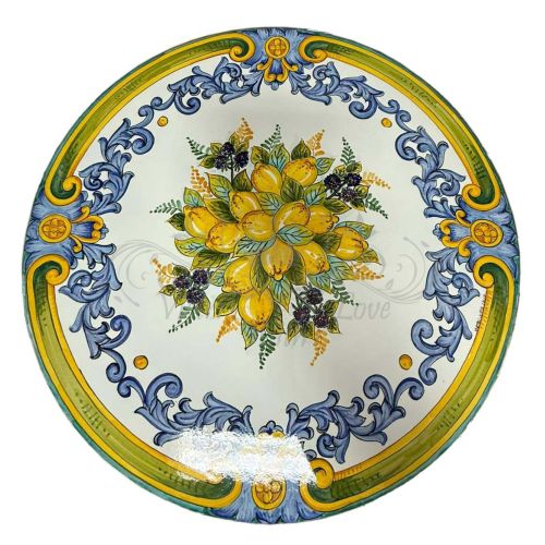Mesa de piedra volcánica ceramizada. Erchie pintada a mano. Cerámica de Vietri.