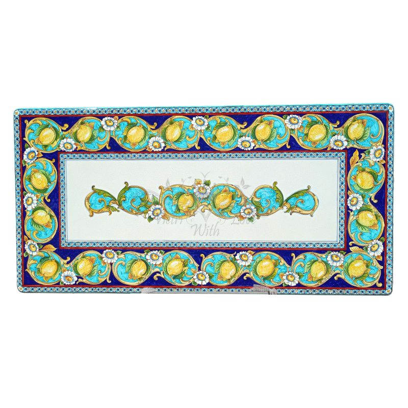 Table en pierre de lave émaillée avec citrons...