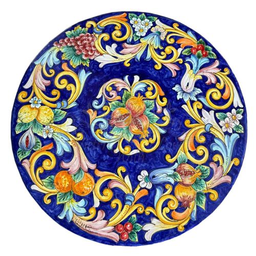 Tavolo in pietra lavica ceramizzata. Frutta barocco e fiori. dipinto a mano. Ceramica di Vietri