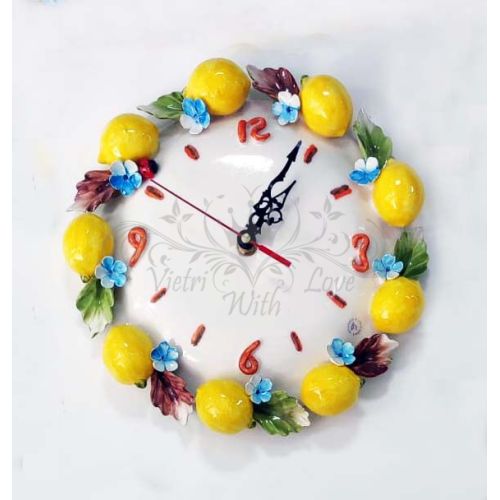 Orologio da parete. Limoni a Rilievo. Ceramica di Vietri. Dipinta a mano.