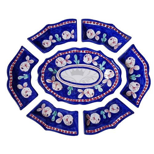 Vorspeisenset. Kaltes Abendessen. 7-teilig. Linie Tierchen. Vietri Keramik. Handbemalt.