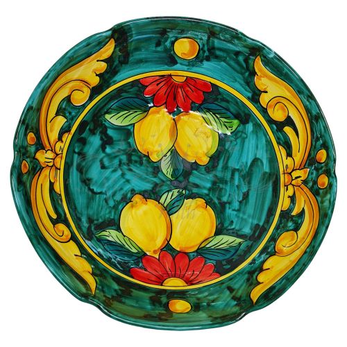 Coupe ondulée, assiette creuse, bol, saladier. Ligne Citrons et Fleurs. Céramique de Vietri peinte à la main.