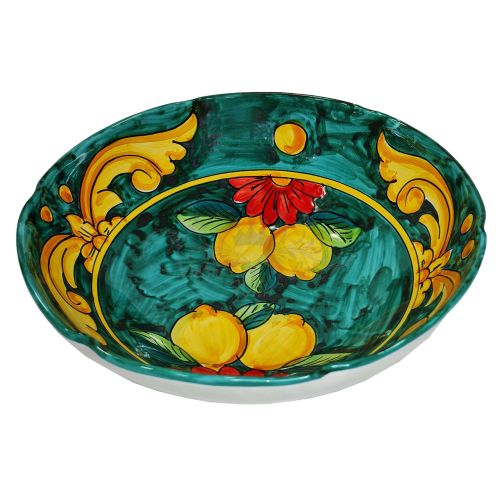 Coupe ondulée, assiette creuse, bol, saladier. Ligne Citrons et Fleurs. Céramique de Vietri peinte à la main.