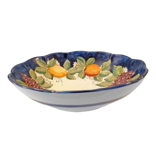 Scalloped bowl, deep plate, soup bowl, salad bowl. Fruit Line. Hand-painted Vietri ceramic.