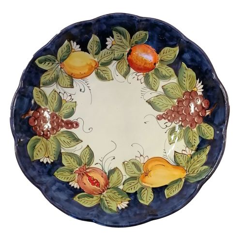 Gerippte Schale, tiefer Teller, Suppenschale, Salatschüssel. Linie Früchte. Handbemalte Vietri-Keramik.