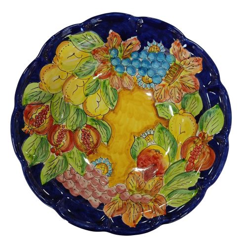 Scalloped bowl, deep plate, soup bowl, salad bowl. Fruit Line. Hand-painted Vietri ceramic.