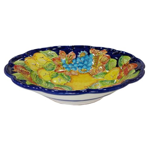 Gerippte Schale, tiefer Teller, Suppenschale, Salatschüssel. Linie Früchte. Handbemalte Vietri-Keramik.