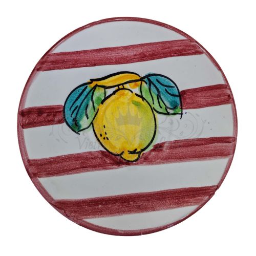 Coffee cup with saucer. Stripes and Lemons line. Vietri ceramic. Hand-painted.