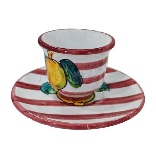 Taza con platito. Línea Rayas y Limones. Cerámica de Vietri. Pintada a mano.