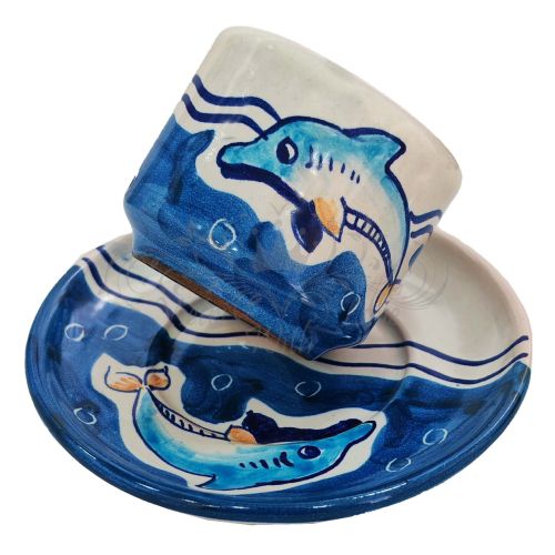 Coffee cup with saucer. Marine Line. Vietri ceramic. Hand-painted.