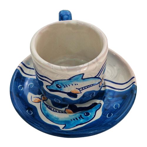 Taza con platito. Línea Marina. Cerámica de Vietri. Pintada a mano.