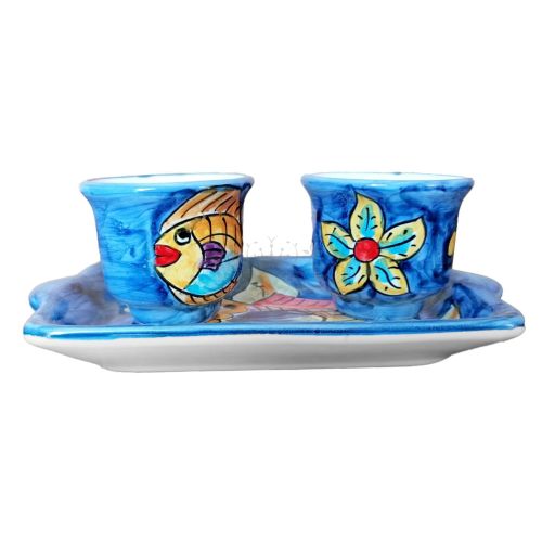Service Tasses à Café et Plateau “Tête-à-Tête” Cadeau. Ligne Marini. Céramique de Vietri.