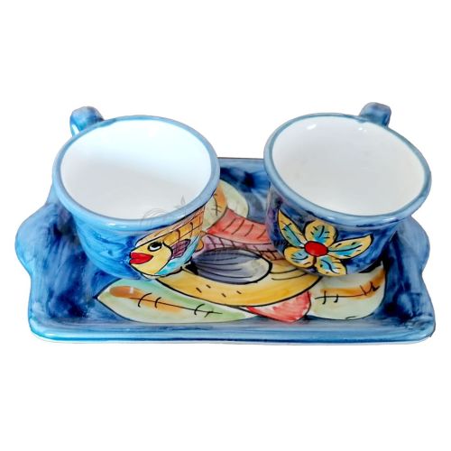Service Tasses à Café et Plateau “Tête-à-Tête” Cadeau. Ligne Marini. Céramique de Vietri.