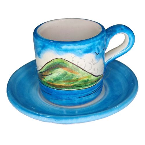 Kaffeetasse mit Untertasse. Napoli-Linie. Vietri-Keramik. Handbemalt.