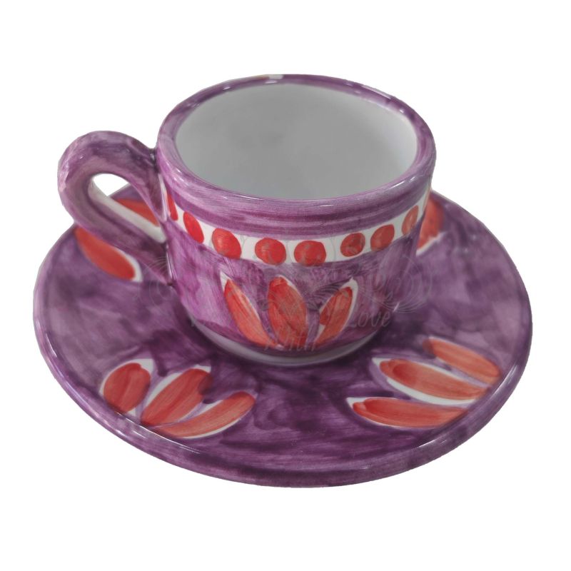 Taza de café con plato y tapa. Línea Pincelada....