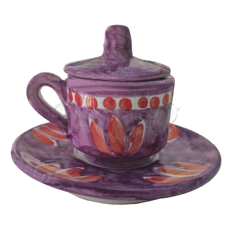 Coffee cup with saucer and lid. Brushstroke...