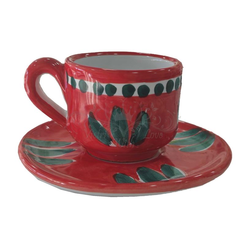 Coffee cup with saucer and lid. Brushstroke...