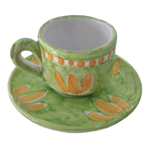 Tasse à expresso avec soucoupe et couvercle. Ligne Pinceau. Céramique de Vietri. Peinte à la main.
