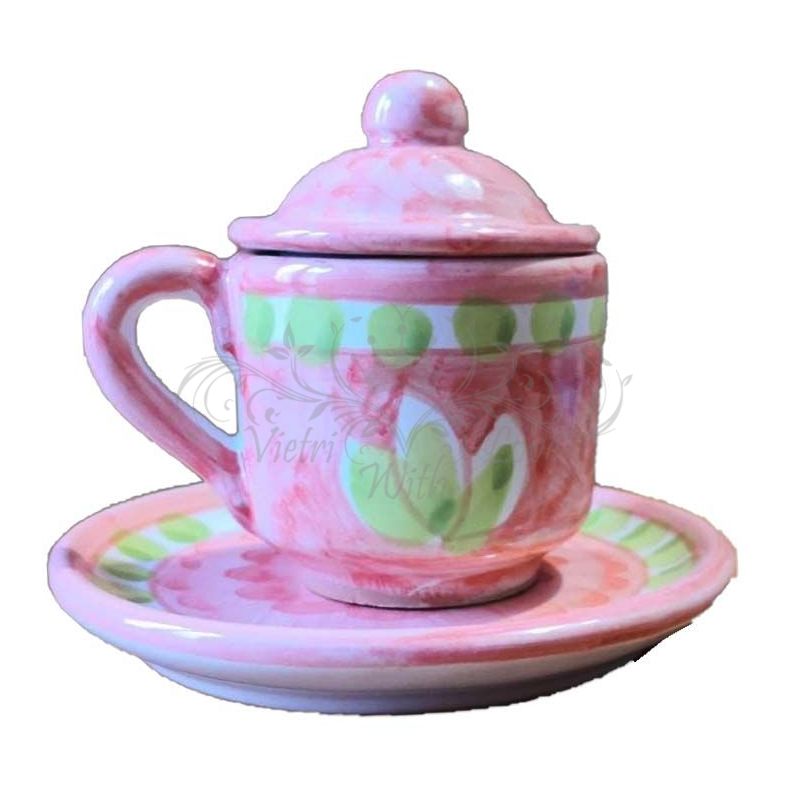 Coffee cup with saucer and lid. Brushstroke...