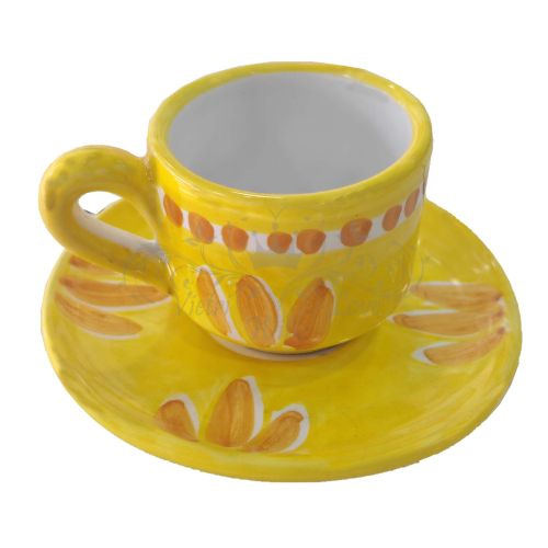 Coffee cup with saucer and lid. Brushstroke Line. Vietri ceramic. Hand-painted.