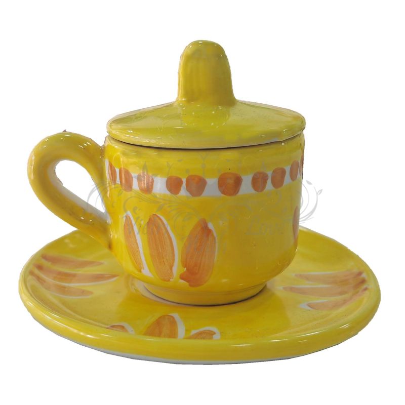 Coffee cup with saucer and lid. Brushstroke...