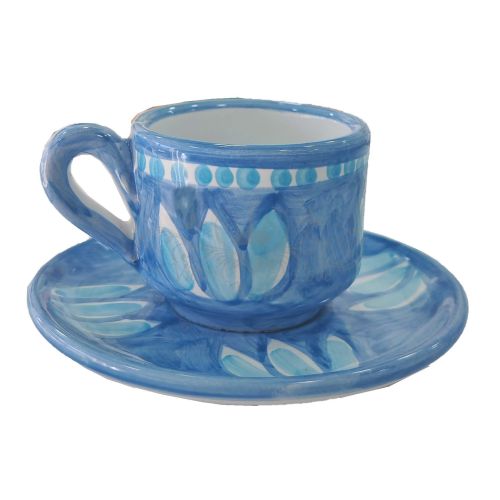 Coffee cup with saucer. Brushstroke Line. Vietri ceramic. Hand-painted.