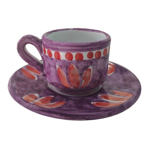 Tazzina da caffè con piattino, linea Pennellato. Ceramica di Vietri.