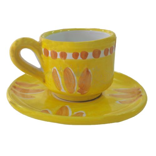 Coffee cup with saucer. Brushstroke Line. Vietri ceramic. Hand-painted.