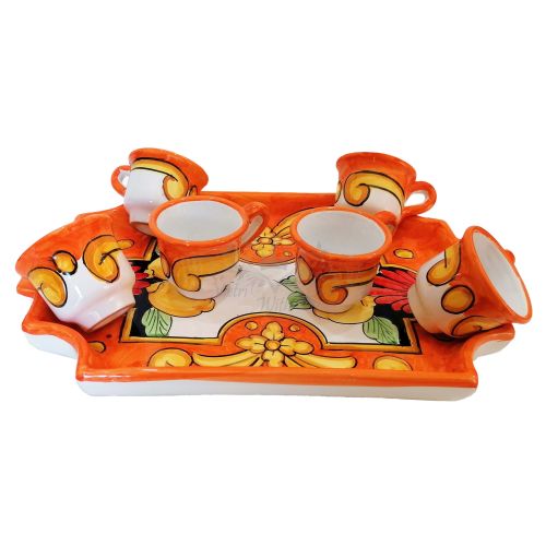 Tray with 6 espresso cups. Baroque Line. Vietri ceramic. Hand-painted.